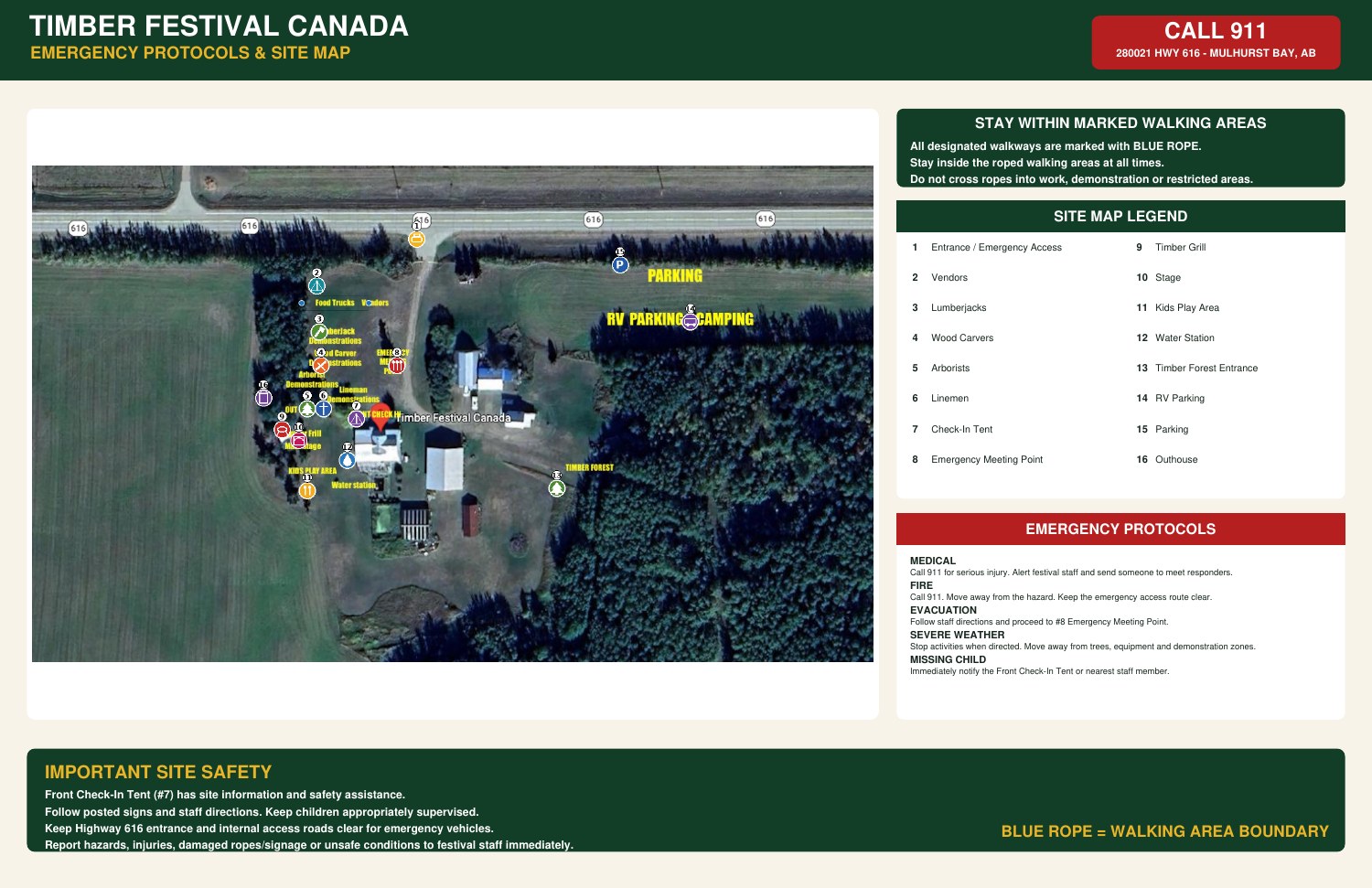Timber Festival Canada Emergency Protocols and Site Map
